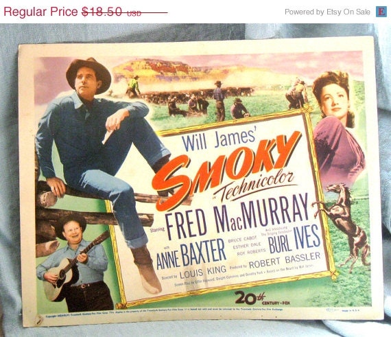 Pickers Sale. Vintage Wild West, Western Movie Poster - Original - Will James, Smoky with Fred MacMurray, Burl Ives