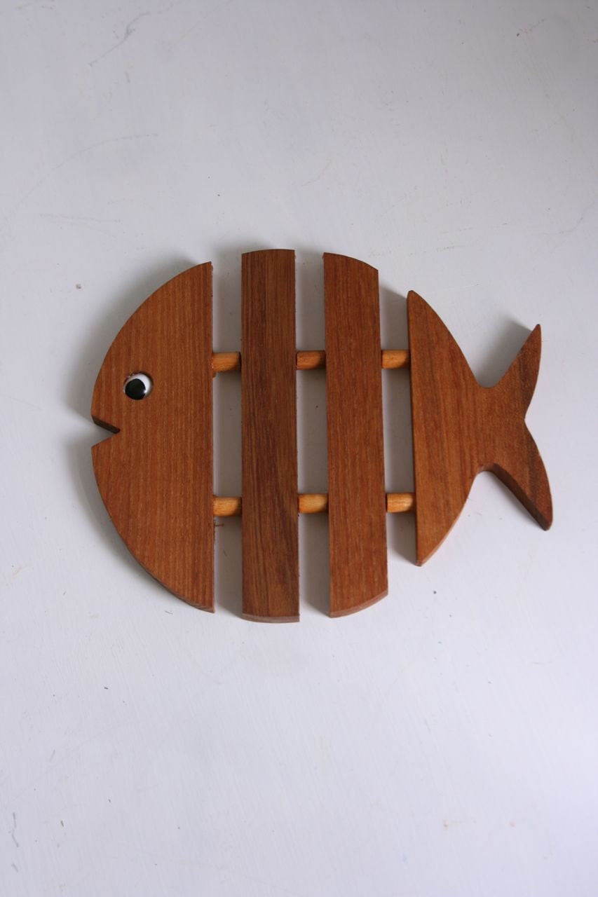 Vintage fish wooden trivet teak