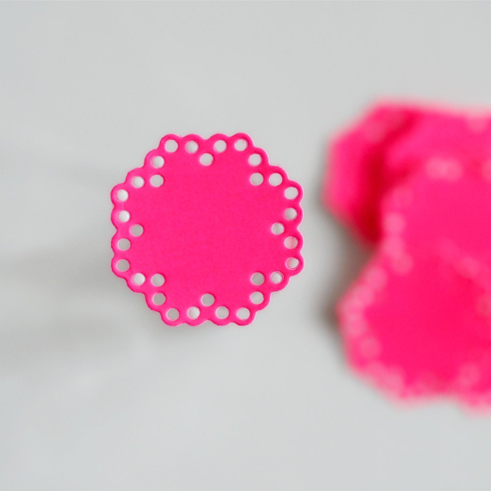 10 Paper Doily Stickers Envelope Seals Summery Hot Pink