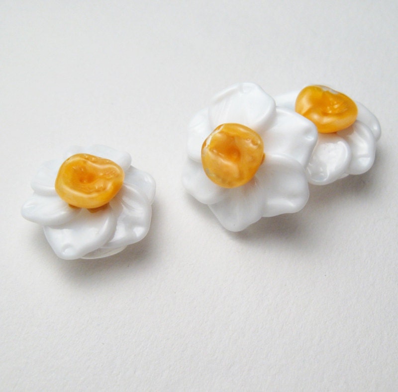 DAFFODILS - JONQUIL - NARCISSUS, Sculpted Lampwork Glass Beads, handmade jewelry supplies sra