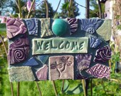 Dancing Dragonfly Mosaic Welcome Sign Purple Green Blue