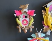 Neon Pink, Green & Gold Cuckoo Clock. Working Condition