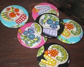40% OFF sale 6 Bottle Openers Sugar Skull Day of the Dead Fabric Covered round bottle openers 2.25 inch with split ring for keychain Cinco