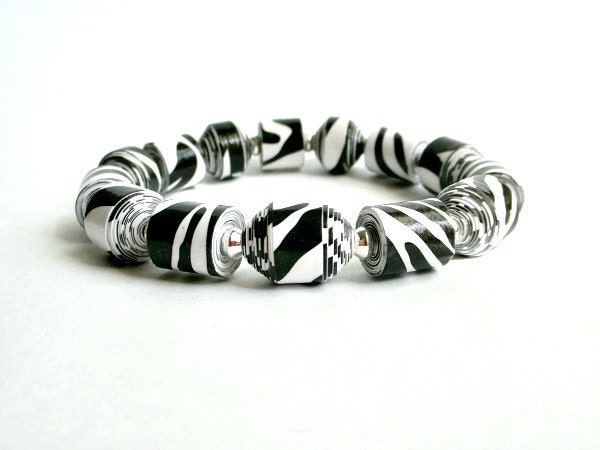 Zebra Print, PAPER BEAD Stretch Bracelet - custom sizing, shipping included