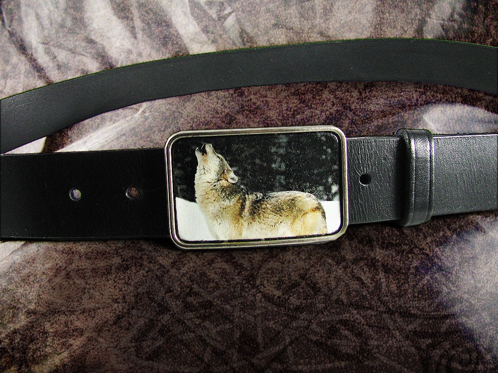Belt Buckle - The Wolf - Leather Insert Belt Buckle