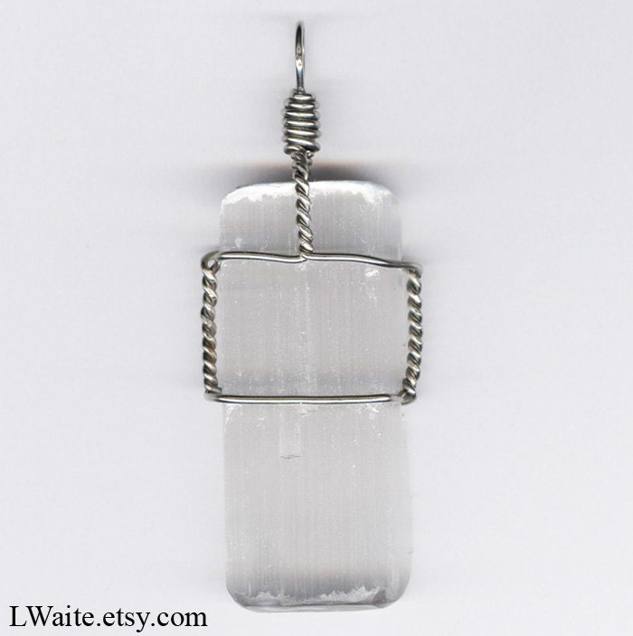 Wire Wrapped Healing Crystal Selenite Pendant