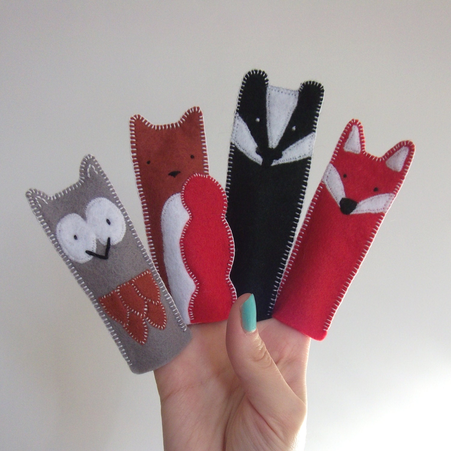 set of woodland animal felt finger puppets