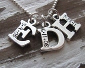 sterling silver triple initial with date necklace