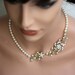 Gold Pearl Necklace Wedding Jewelry Vintage Flowers Leaves Rhinestone Bridal Necklace SABINE GARDEN