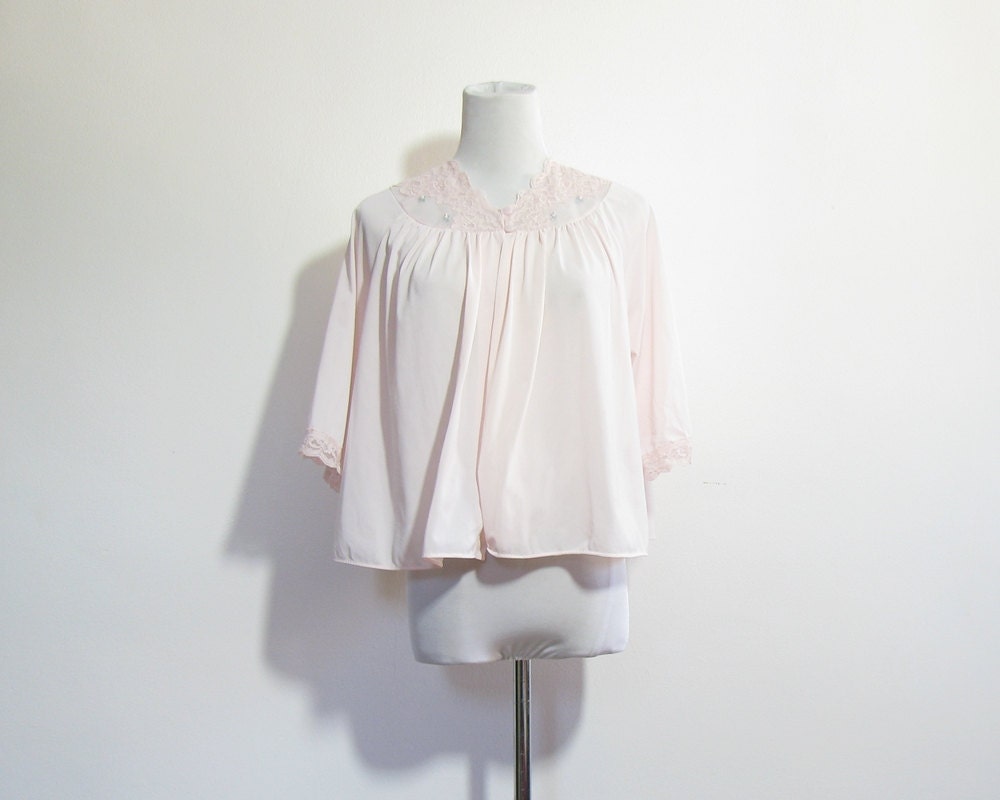 70s Nylon Bed Jacket 1970s Shadowline Pale Pink Nylon Bedjacket