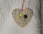 BLOOMIN BUTTONS Heart Snippet Ornament - Stitched From Recycled Vintage Quilt Piece - Featuring Old Buttons