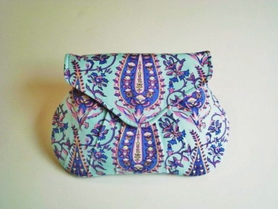 Bridesmaid Clutch, Blue Purse, Paisley Print Bag, Weddings