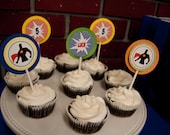 Superhero Cupcake Toppers Retro Comic Birthday Party Cupake Toppers set of 12 by Belleza e Luce