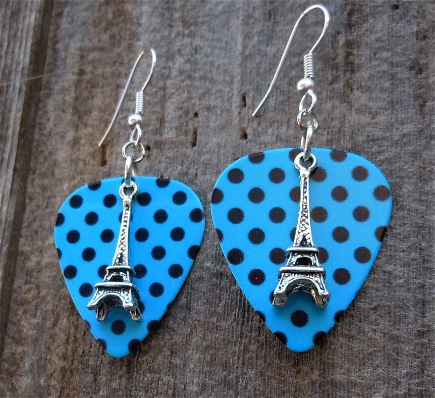 Polka Dots and the Eiffel Tower Guitar Pick Earrings