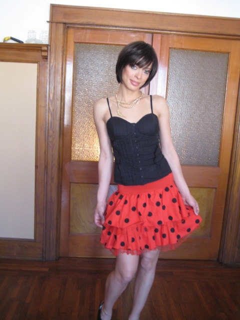 Katy Vintage Red and black Polka Dot Last Friday Night 80's Skirt