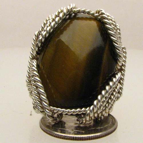 Handmade Solid Sterling Silver Wire Wrap Cats Eye Ring