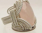 Handmade Solid Sterling Silver Wire Wrap Rose Quartz Ring