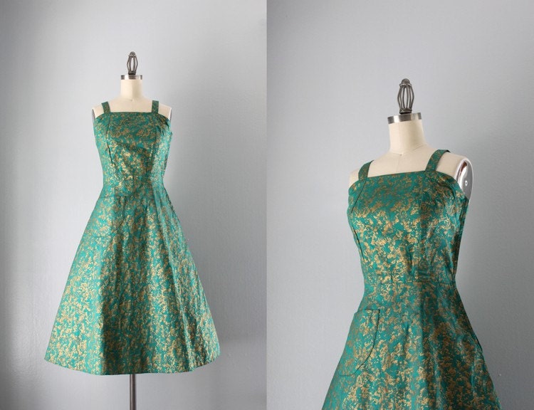 1940s Dress / Vintage 40s Hand Painted Sundress / Forties Golden Bolero and Sundress