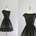50s Dress / Vintage 1950s Sheer Black Dress / Full Skirt Fifties Dress