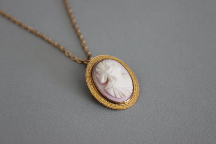 Vintage Cameo Necklace / 10K Angel Skin Coral Cameo / Cameo Necklace and Brooch