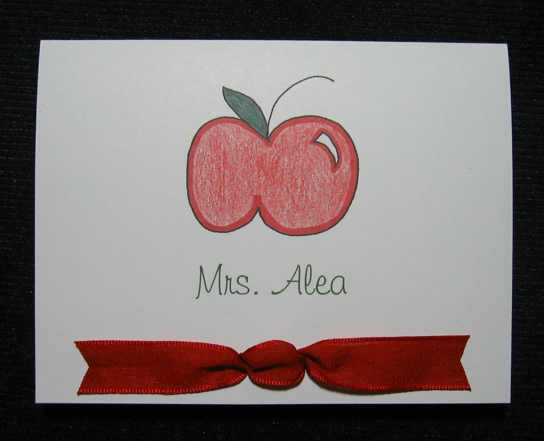 Personalized Monogrammed Teacher Ribbon Note Cards Set of 8 Stationery Greeting Thank You Notecards
