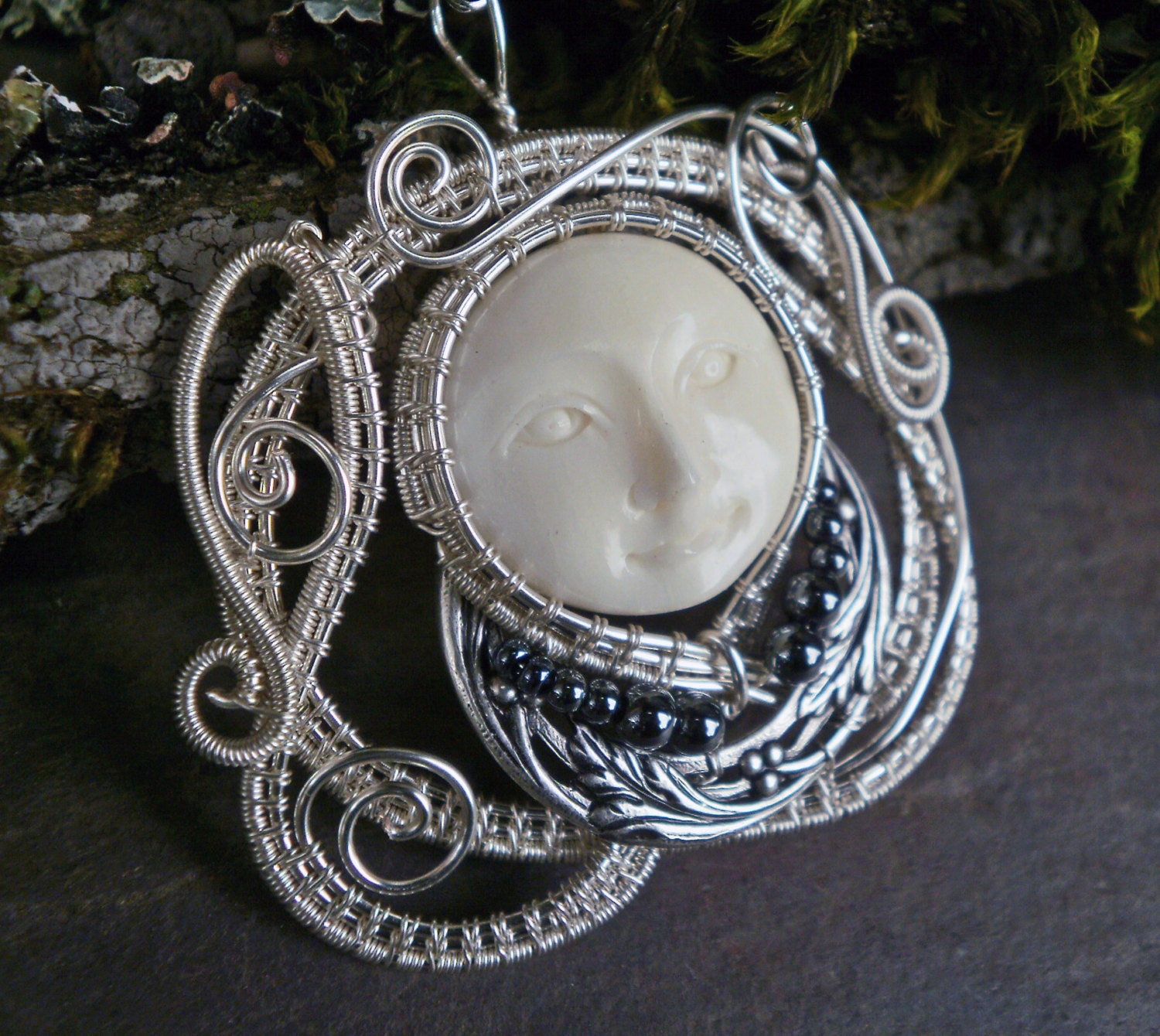 The Man in the Moon Small Size Bone Face Pendant