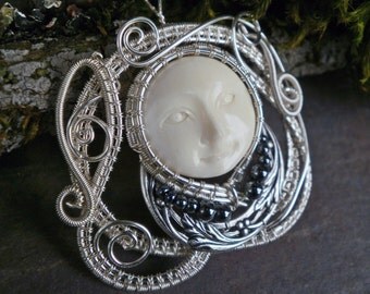 The Man in the Moon Small Size Bone Face Pendant