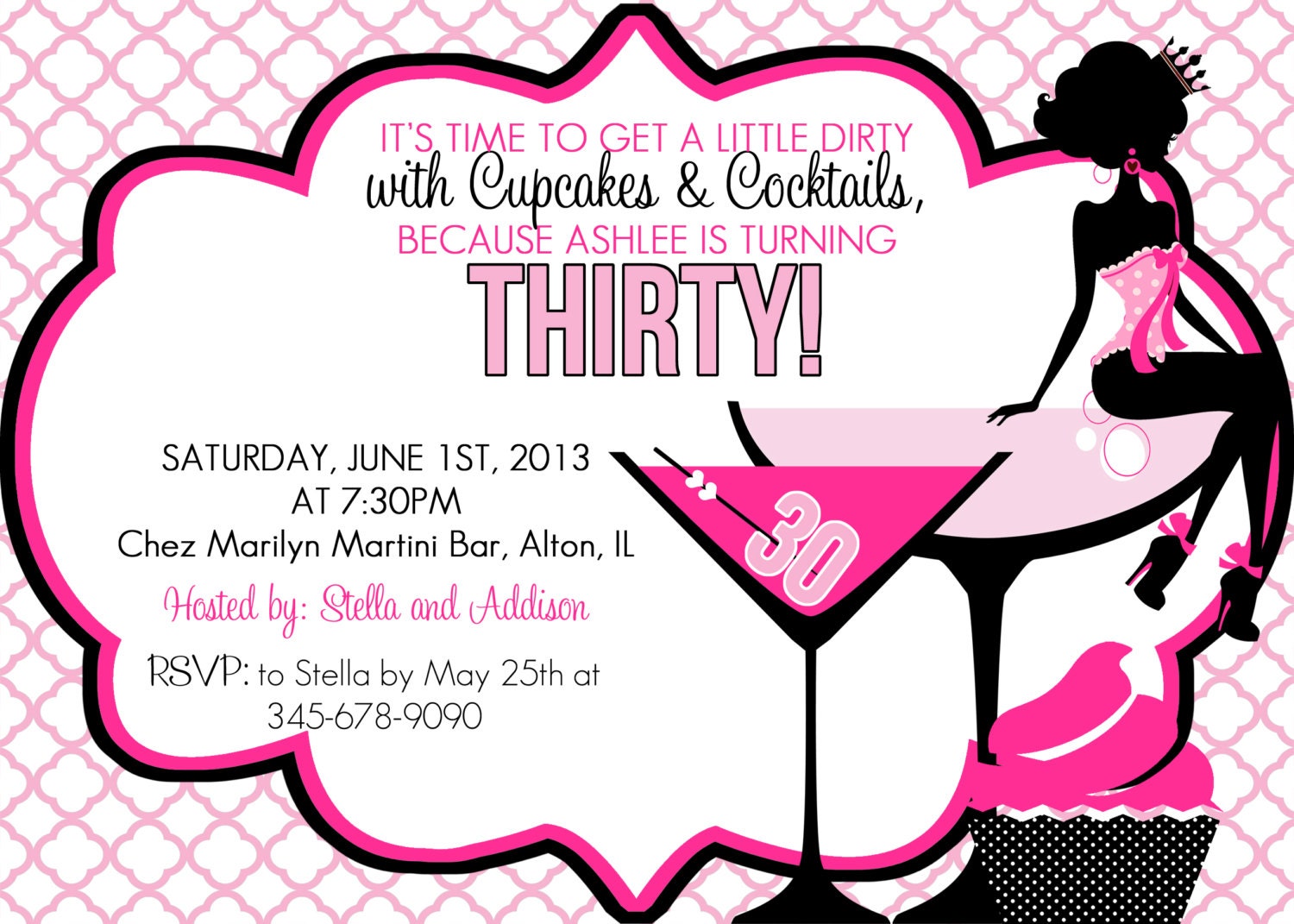 Dirty 30 Birthday Invitation - Cupcakes and Cocktails - Customizable and PRINTABLE