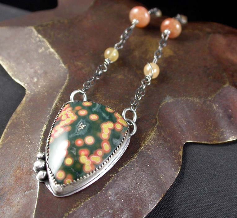 Reduced - Ocean Jasper Pendant - Stone and Sterling Silver