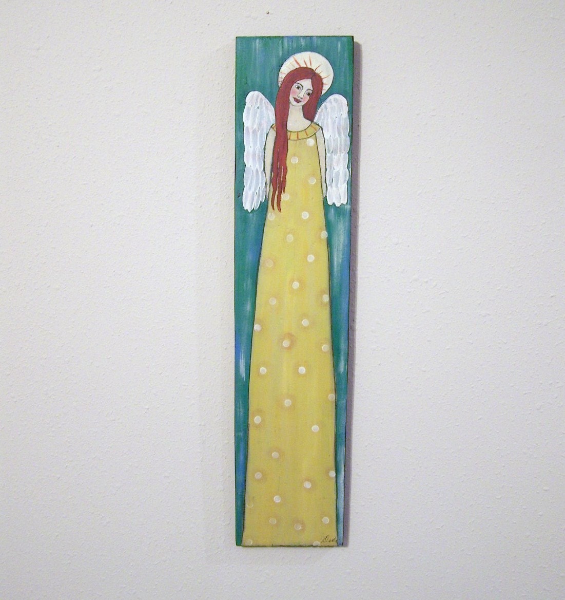 Folk Art Angel Original painting Long Skinny Bright and Colorful FREE SHIPPING