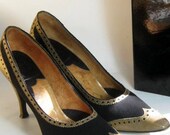 Vintage 1950s Black and Brown Spectator Wingtips Heels Pumps