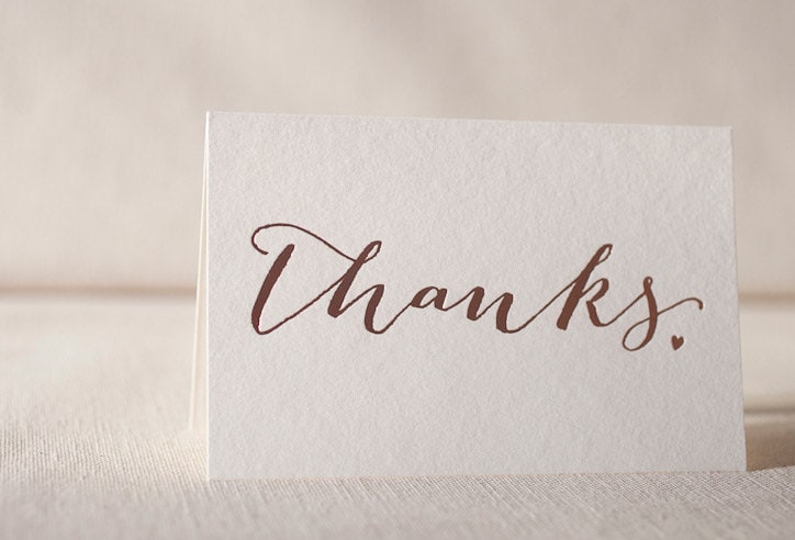 Letterpress & Foil Thank You Cards - Classic Heart. Bamboo paper, kraft envelopes, set of 6 cards. F4-62