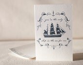 Letterpress Greeting Card - Only Ship. Bamboo paper, kraft paper envelope, C4-V1