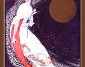Art Deco Woman and Moon Refrigerator Magnet -  FREE US SHIPPING