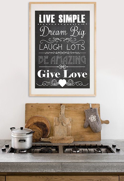 Live Simple, Dream Big, Laugh Lots, Be Amazing, Give Love - Typography print on chalkboard background