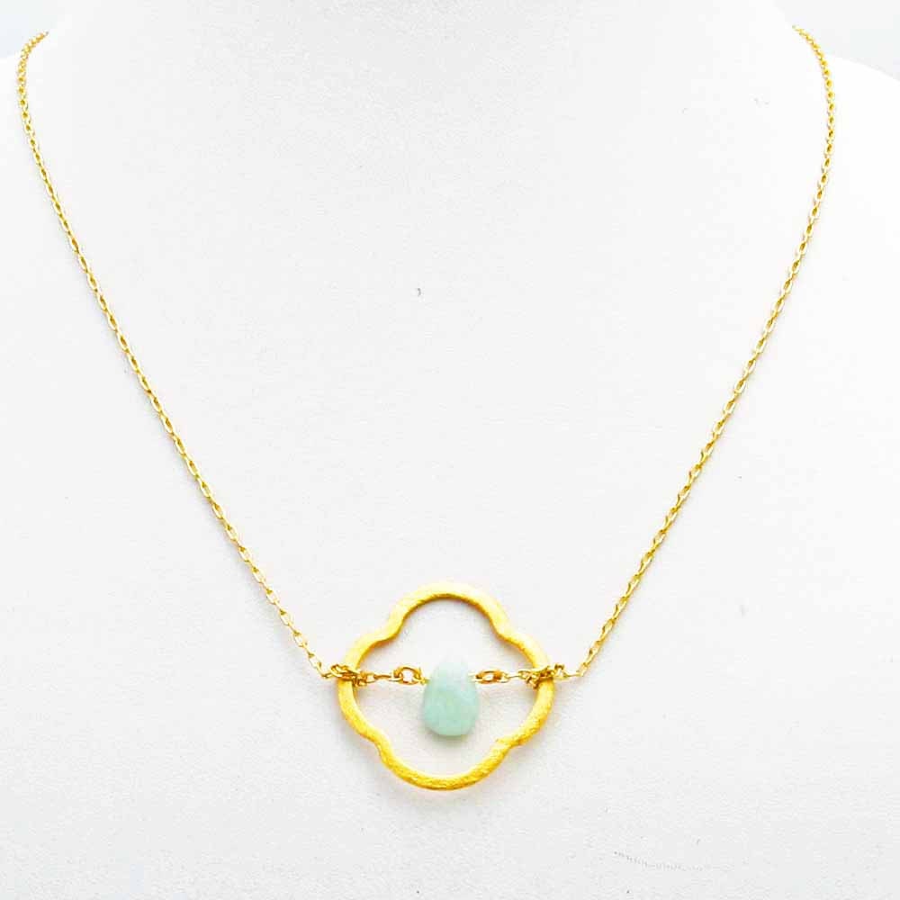 Amazonite and Gold Clover Necklace, Vermeil Quaterfoil Necklace, Aqua and Gold Necklace