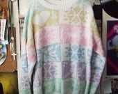 PASTEL WONDERLAND // Vintage 80s Pastel Winter Grandma Sweater, OVERSIZED