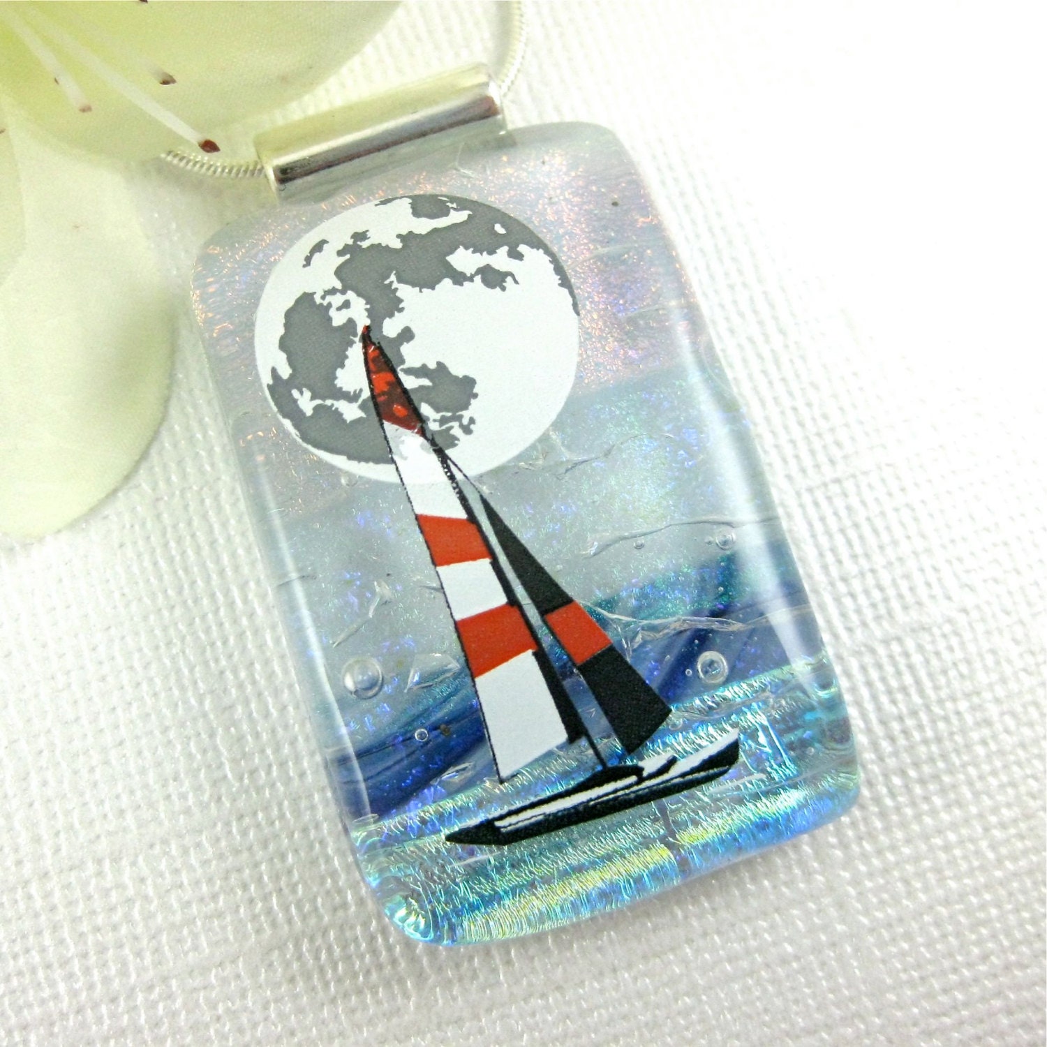 Fused Dichroic Glass Sailboat Necklace Fused Glass Pendant