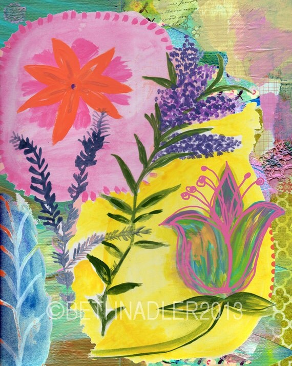 Items similar to Nature Study Painting, Collage Print, Wall Art on Etsy