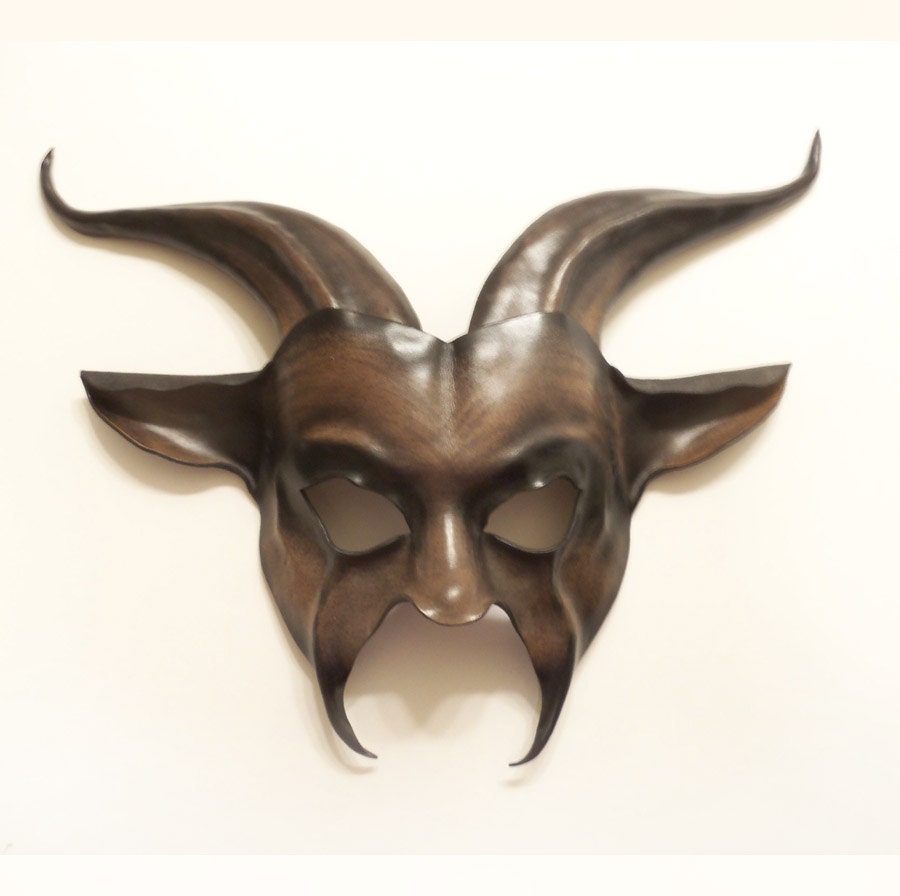Leather Goat Mask in grey black brown