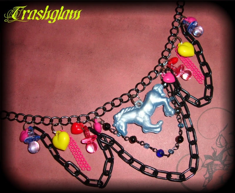 TRASHGLAM 80s kawaii fantasy unicorn charms chain necklace- Ready to ship