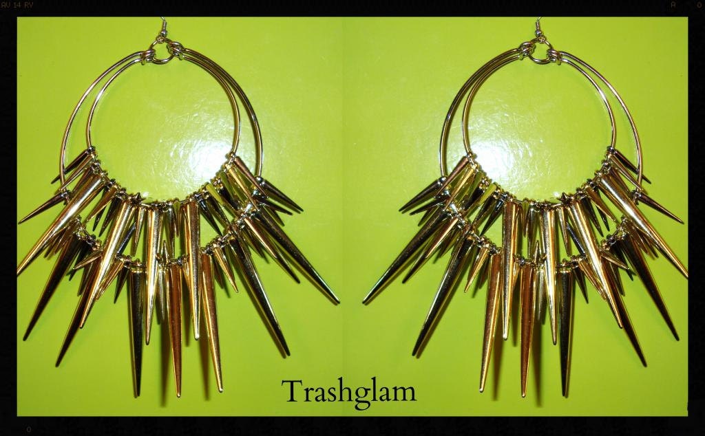GOLD silver Spiked Chaos hoop chandelier earrings Celebrity PUNK goth GODESS