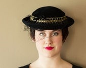 Black Velour Vintage Hat with Veil