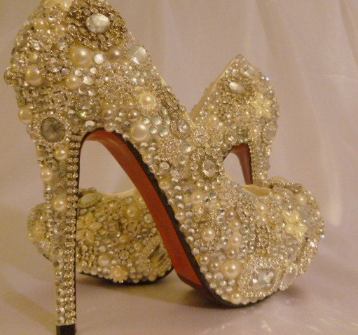 Cinderellas Wish... crystal, glass and pearl covered high heels. Wedding bespoke custom design