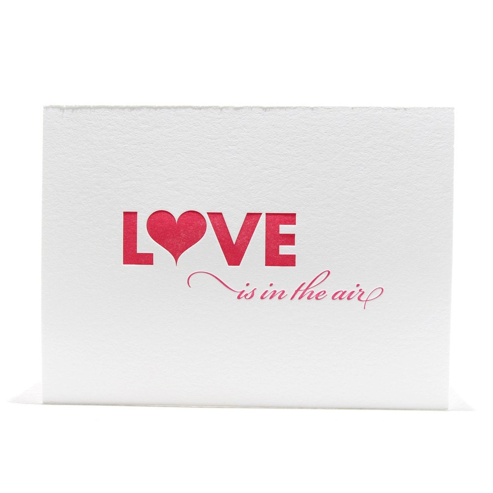 Valentine Letterpres Card Love is in the Air in Red and Magenta