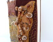 Enchanting fall II, unique fiber art collage journal / sketchbook