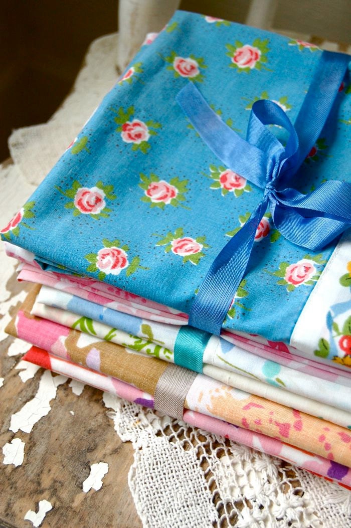 Vintage Pillowcases for Crafting: Set of Two in Mixed Fabrics
