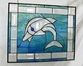 Stained Glass Panel with Beveled Glass Dolphin