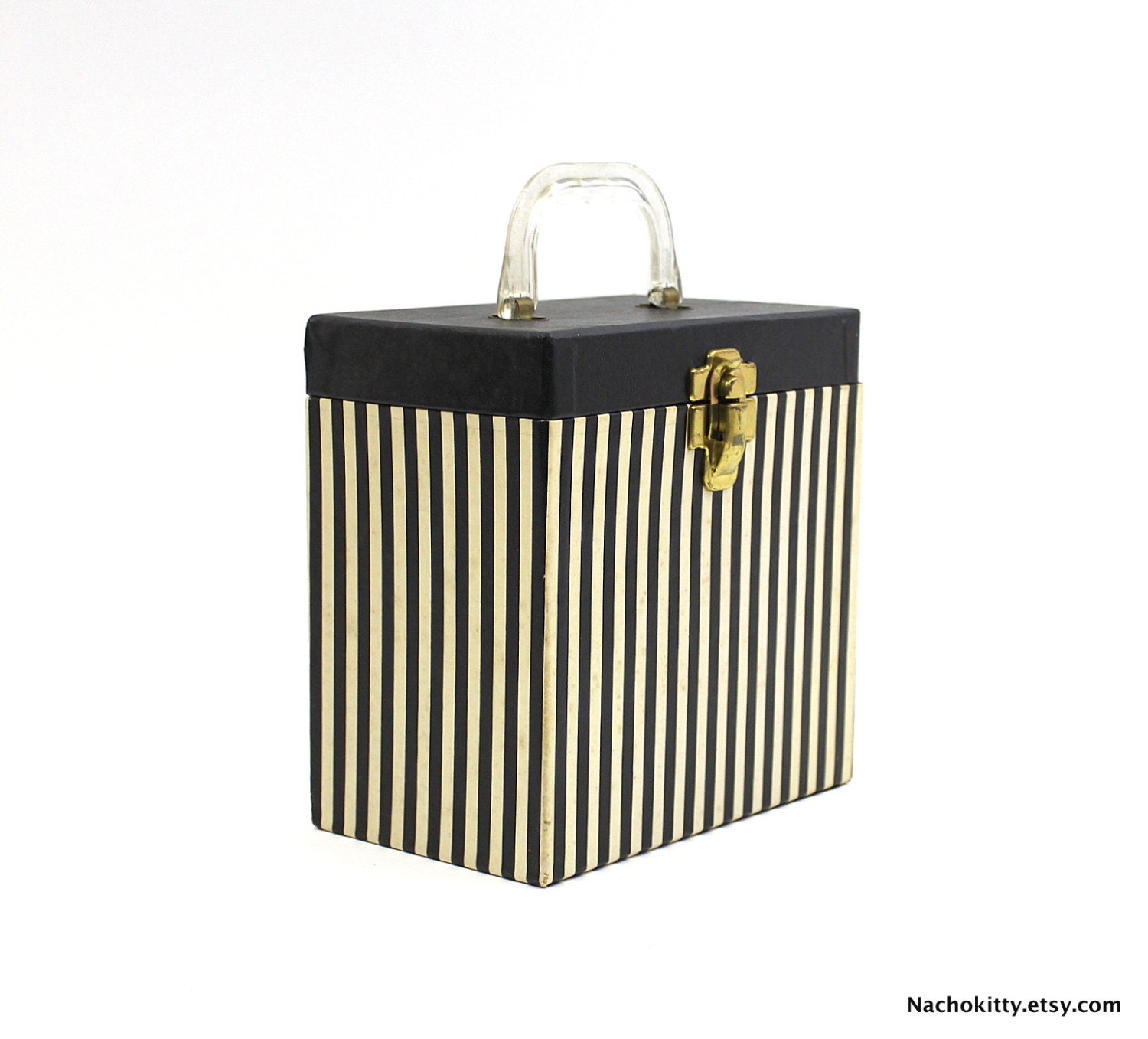 1950s Storage Case, Black & White Stripes, Upcycle Purse