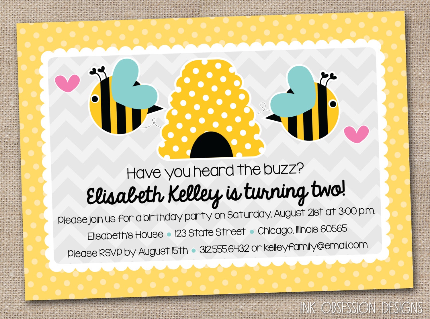 Bumble Bee Printable Birthday Party Invitation